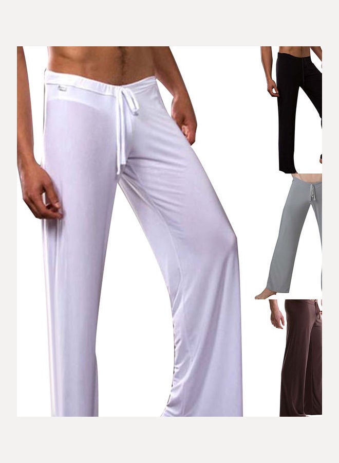 Solid Drawstring Homewear Yoga Pants White  - Image 2