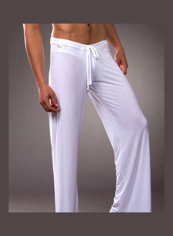 Solid Drawstring Homewear Yoga Pants White  - Image 5