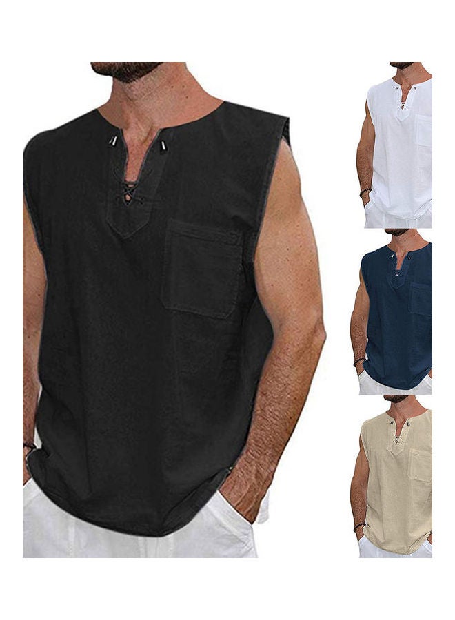 Hippie Drawstring V-Neck Shirt White - Image 3