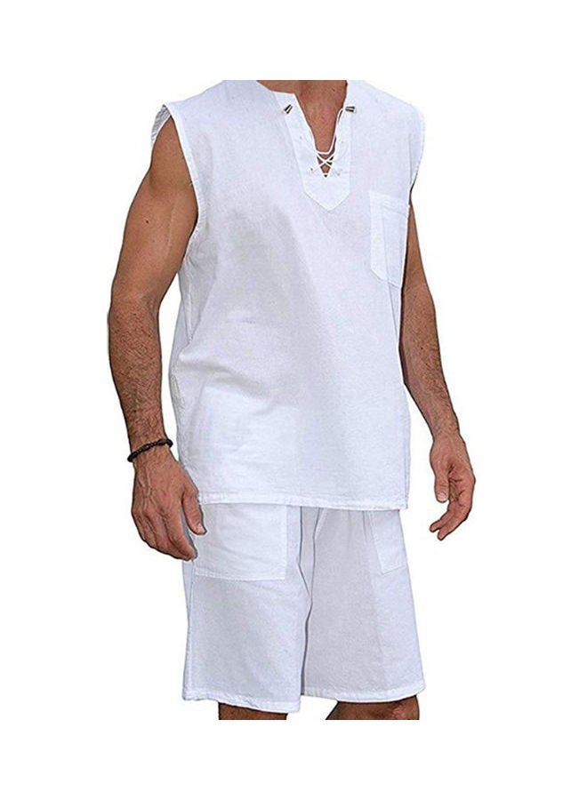 Hippie Drawstring V-Neck Shirt White - Image 5