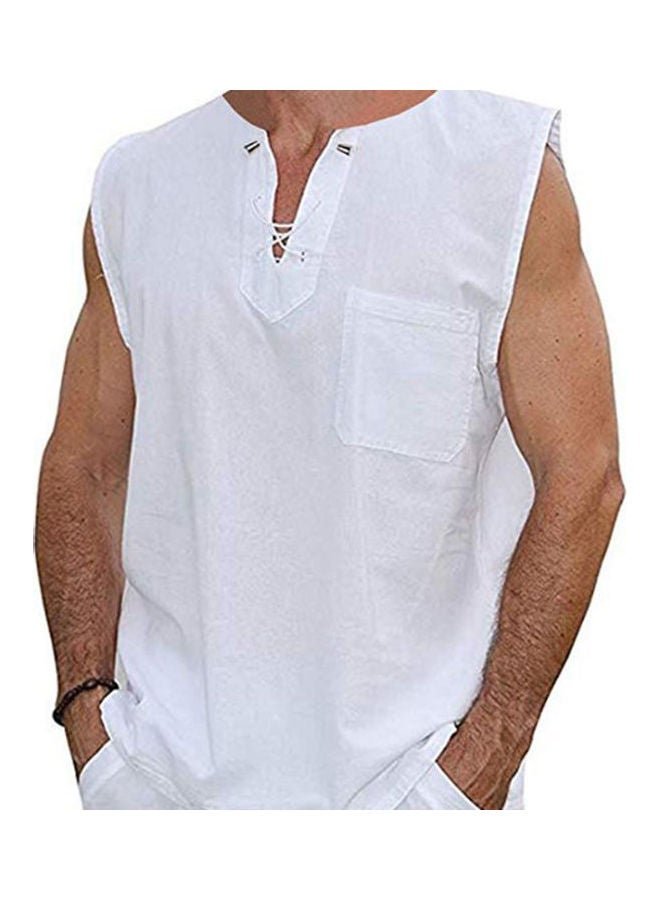 Hippie Drawstring V-Neck Shirt Navy Blue - Image 5
