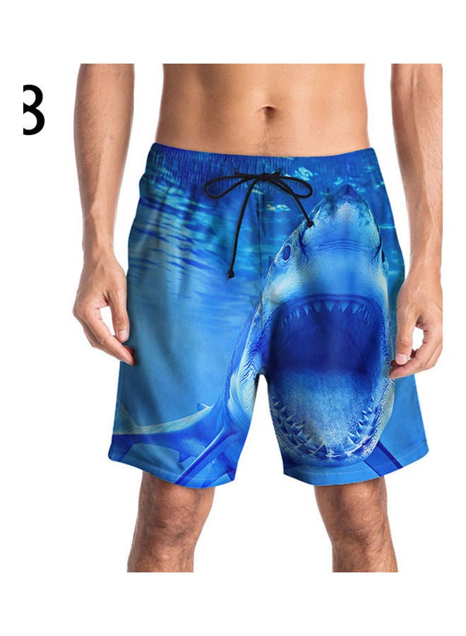 3D Print Mesh Lining Summer Beach Shorts Blue - Image 1