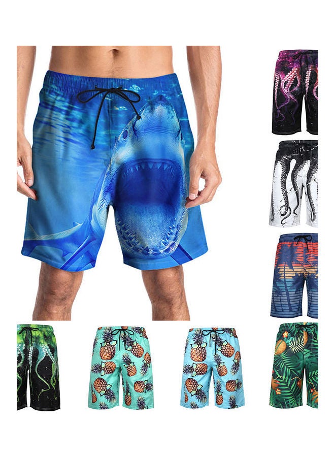3D Print Mesh Lining Summer Beach Shorts Blue - Image 2