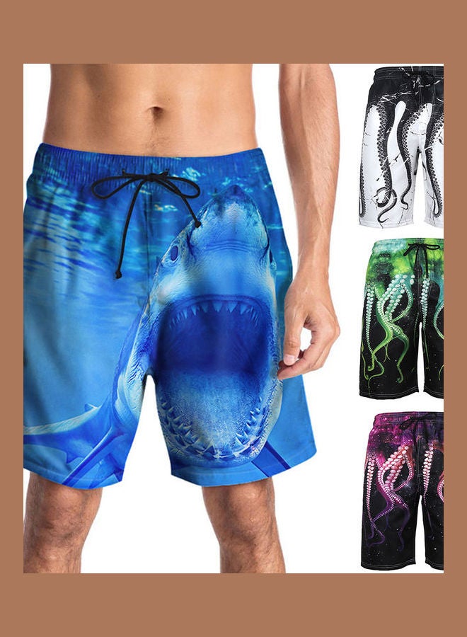 3D Print Mesh Lining Summer Beach Shorts Blue - Image 4