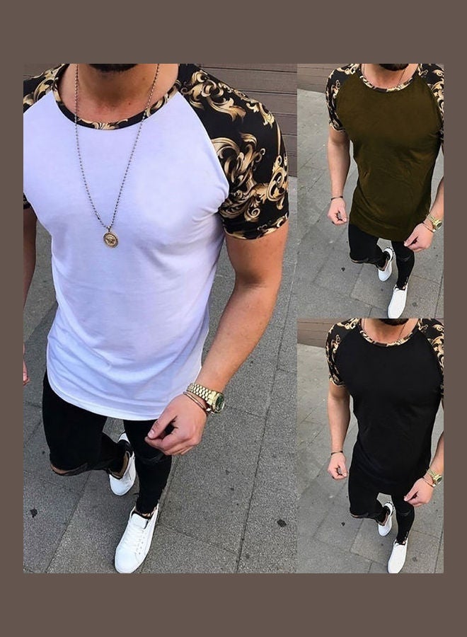 تيشيرت برقبةٍ دائرية وأكمام طويلة مزين برقع قماشية ونقشة زهور أسود - Image 3