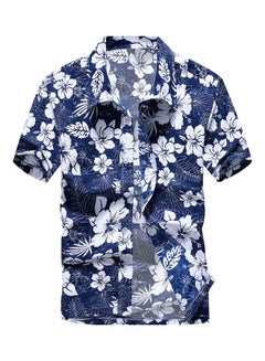 Generic Summer Turn Down Collar Short Sleeve Shirt Blue/White  - Image 1