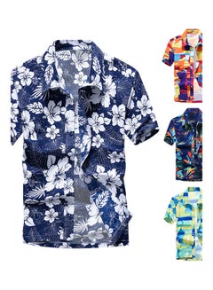 Generic Summer Turn Down Collar Short Sleeve Shirt Blue/White  - Image 2