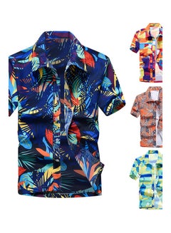 Generic Summer Turn Down Collar Short Sleeve Shirt Blue/White  - Image 4