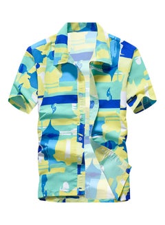 Generic Summer Turn Down Collar Short Sleeve Shirt Blue/White  - Image 5