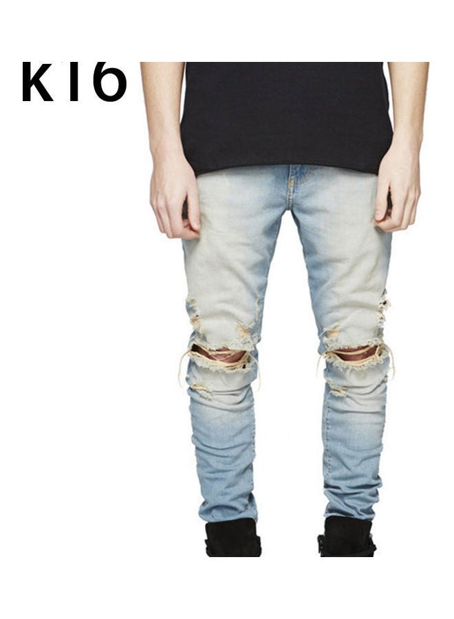 بنطال جينز عصري أصفر فاتح/أزرق - Image 1