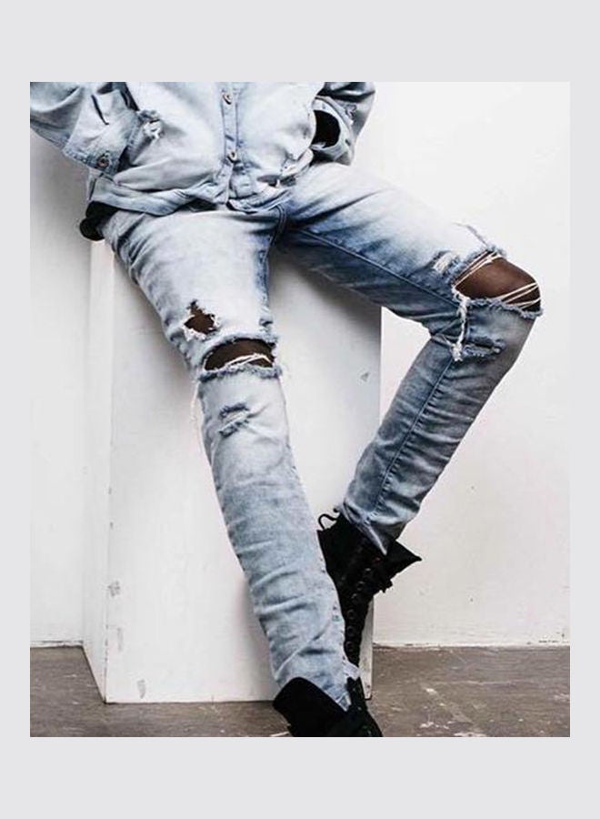 بنطال جينز عصري أصفر فاتح/أزرق - Image 5