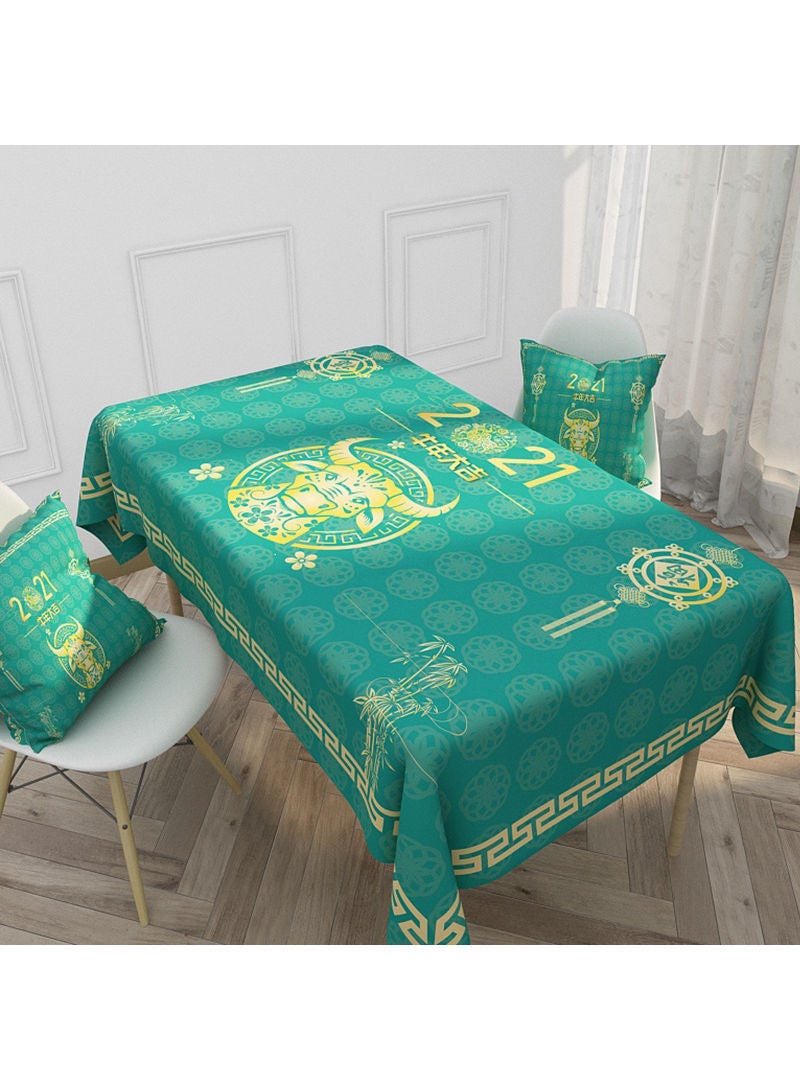 إيهوم مفرش مائدة ضد الماء بطبعة بتصميم احتفالي وألوان زاهية أخضر 140x180سم  - Image 1