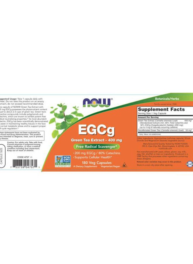 Now Foods - EGCg Green Tea Extract 400 mg- 180 Veg Capsules - Image 1