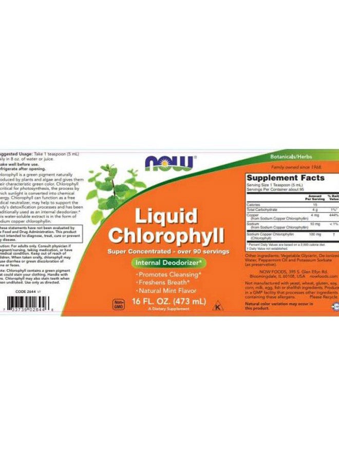 Now Foods - Internal Deodorizer Liquid Chlorophyll - Mint 473 ML - Image 1