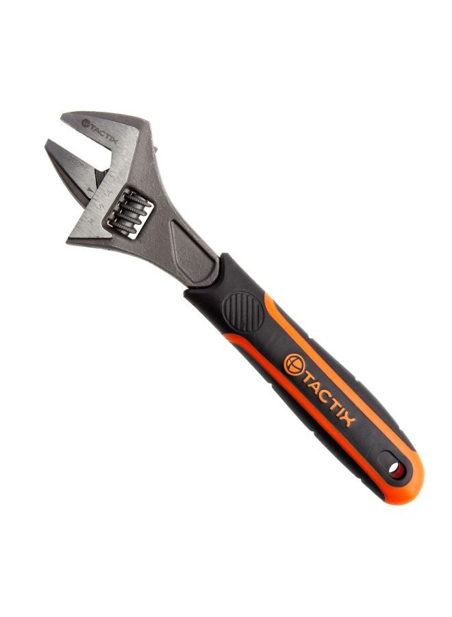 Tactix Adjustable Wrench, 200Mm (8 Inches) Spanner, Wide Jaw, Laser Etched Mm/In Scale, Cr-V Steel, Non-Slip Bi-Material Handle For Home, Garage, Workshop- 210003 Black/Orange 23.87x30.98x23.11cm  - Image 1