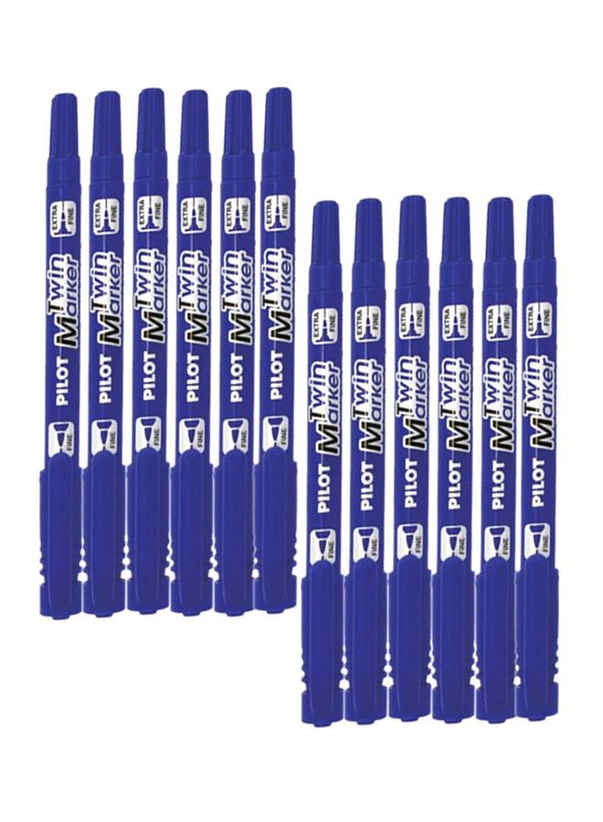 طقم أقلام ماركر مزدوجة مكون من 12 قطعة أزرق