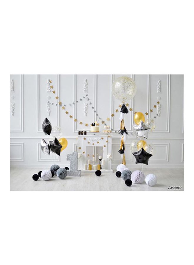 ANDOER First Birthday Backdrop Photography Background White/Black/Gold  - Image 1