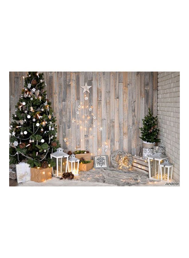 ANDOER Christmas Backdrop Deer Fireplace Gift Photography Background Green/White/Beige - Image 1