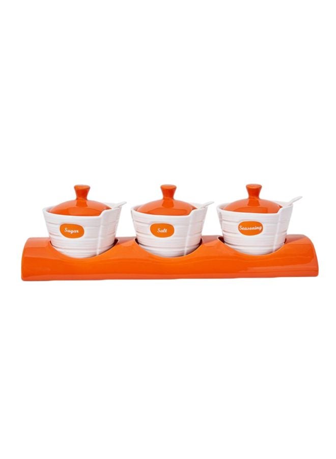 Silver Tag 7-Piece Cannister Set Orange/White Jar (3 cans with lid & 3 spoons & 1 stand) packing size ( 36.5 x14.5 x 11.3)cm - Image 1
