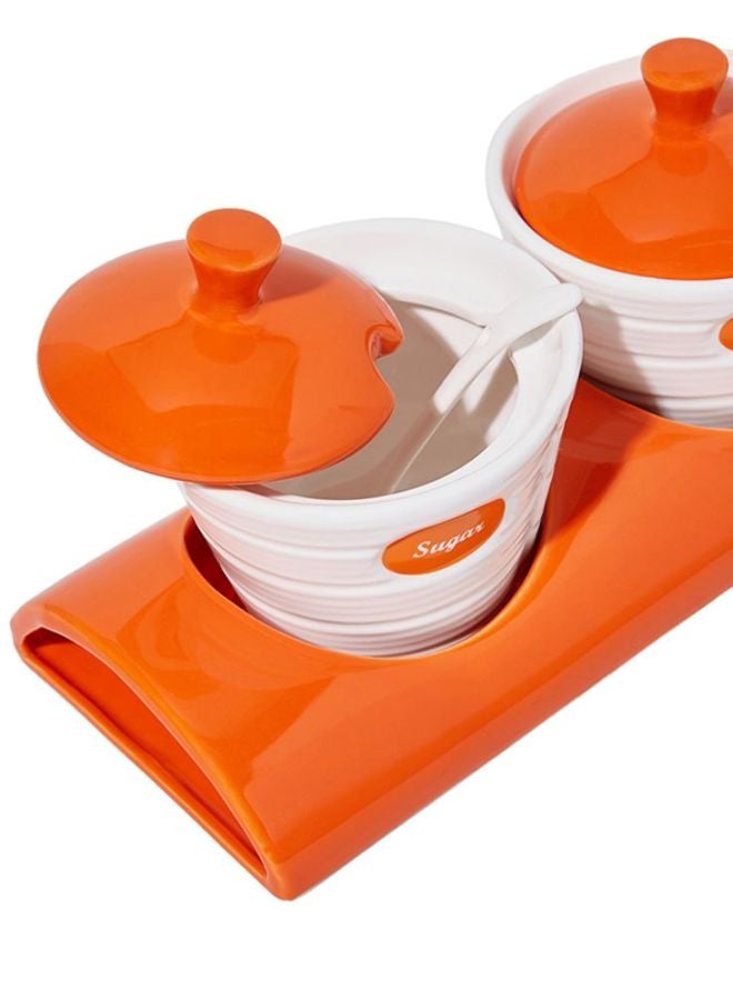 Silver Tag 7-Piece Cannister Set Orange/White Jar (3 cans with lid & 3 spoons & 1 stand) packing size ( 36.5 x14.5 x 11.3)cm - Image 3