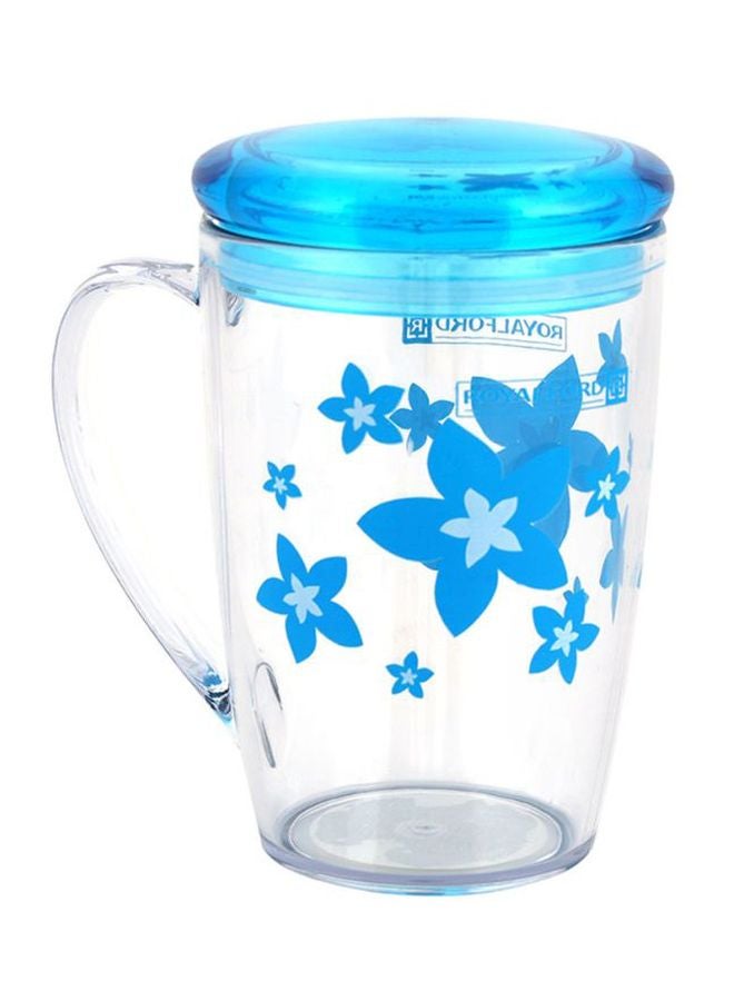 Royalford Acrylic Cup with Lid 350ml -  [RF5656] Clear/Blue 350ml  - Image 1