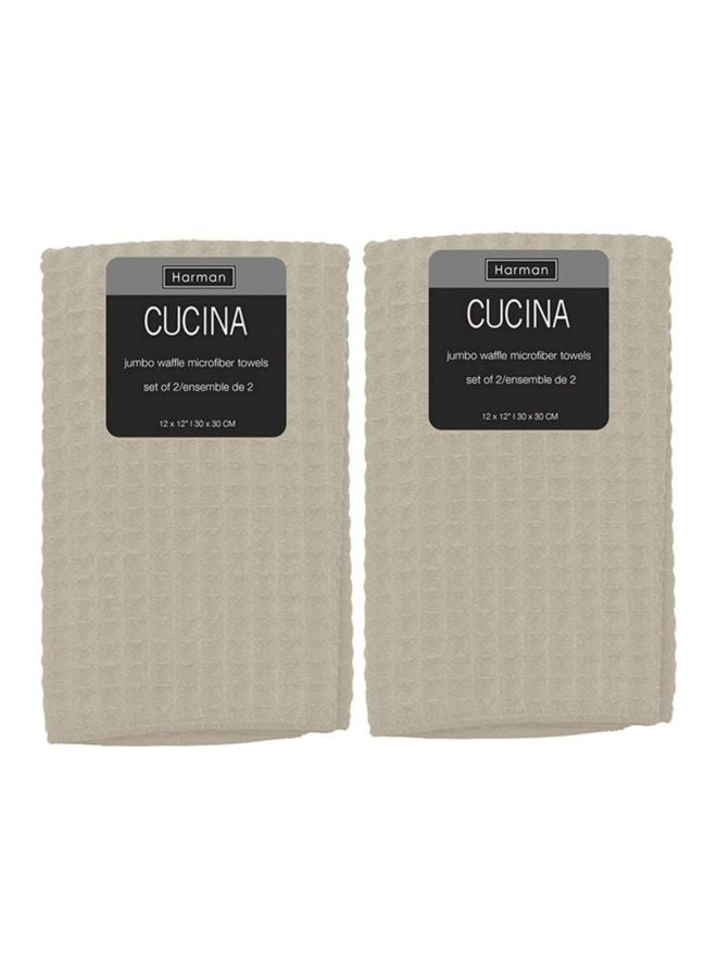 harman kardon 2-Piece Kitchen Waffle Towel Taupe 30x30centimeter