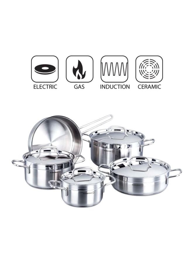 Korkmaz Korkmaz Alfa 9 Pieces Stainless Steel Cookware Set, Induction Base Cookware Pots and Pans Set Stainless Steel - Image 2