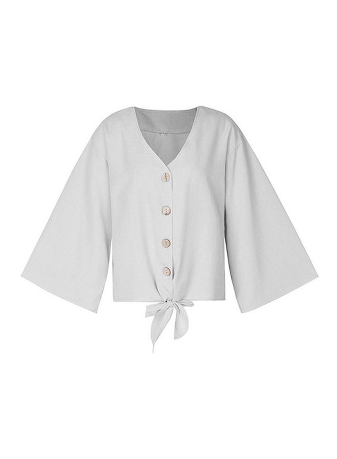 Solid Bowknot Tie-Up Shirt Blouse Grey
