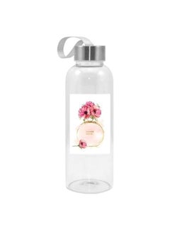 Floral Perfume Printed Water Bottle Clear/Pink/White 420ml