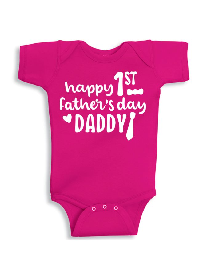 Twinkle Hands - 1st Happy Father's Day Printed Onesie Pink/White - Image 1