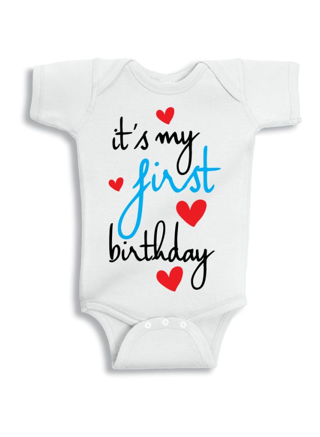 Twinkle Hands It's My First Birthday Printed Onesie White/Black/Red  - Image 1