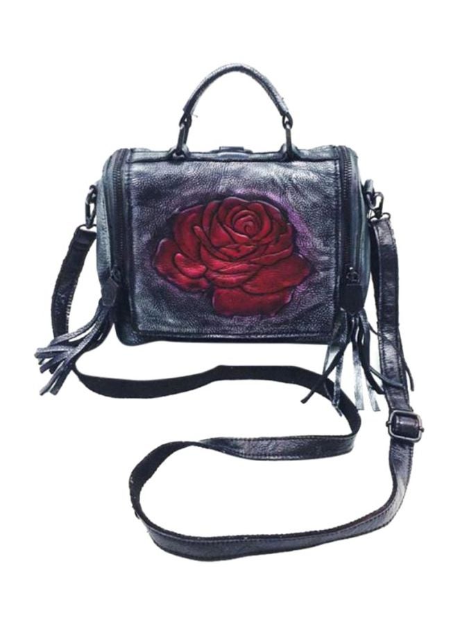 J&J Stylish Leather Crossbody Bag Grey/Red - Image 1