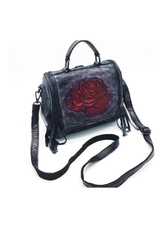 J&J Stylish Leather Crossbody Bag Grey/Red - Image 3