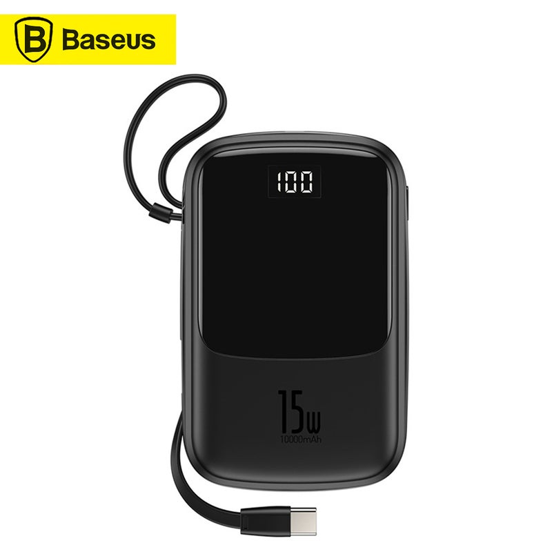 Baseus - 10000 mAh Q Pow Digital Display 3A Power Bank With Type-C Charging Cable Black - Image 1