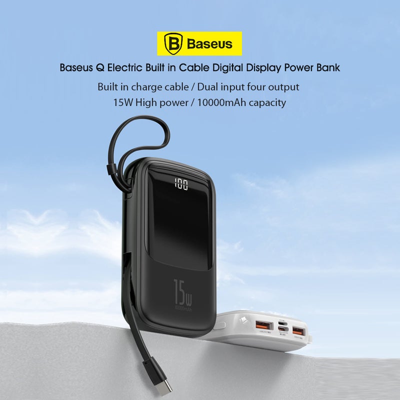 Baseus - 10000 mAh Q Pow Digital Display 3A Power Bank With Type-C Charging Cable Black - Image 1