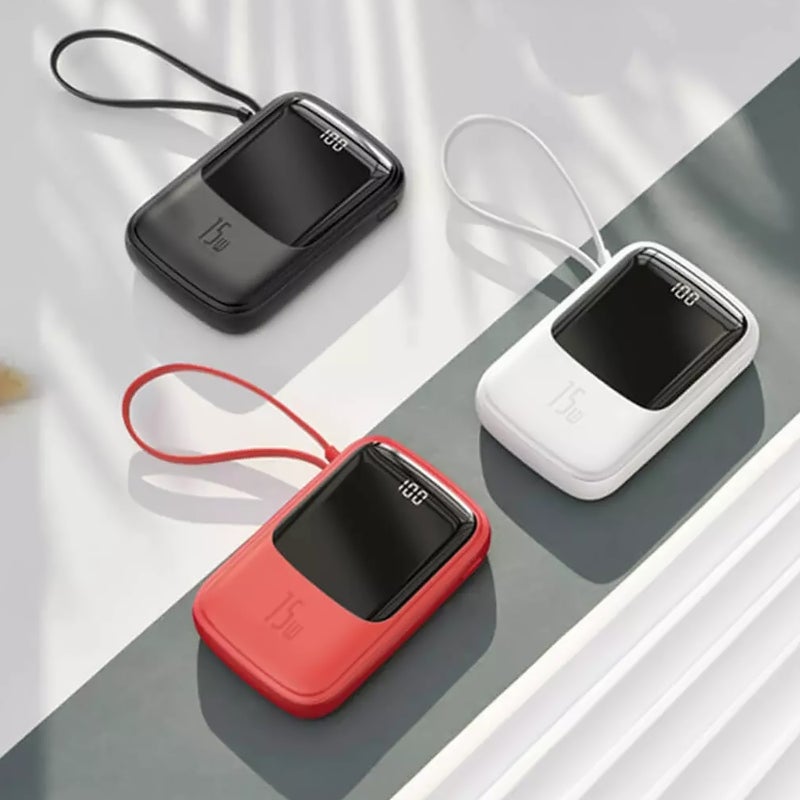 Baseus - 10000 mAh Q Pow Digital Display 3A Power Bank With Type-C Charging Cable Black - Image 1