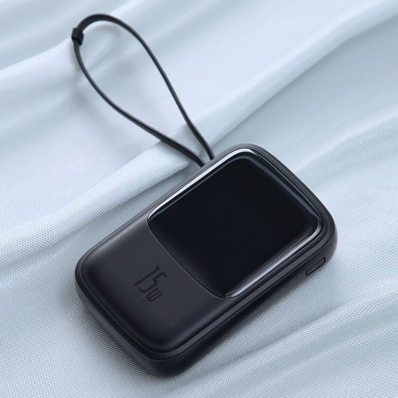 Baseus - 10000 mAh Q Pow Digital Display 3A Power Bank With Type-C Charging Cable Black - Image 1