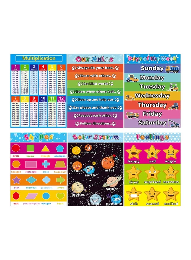 Generic 6-Piece Educational Preschool Poster Sheet Set Multicolour 