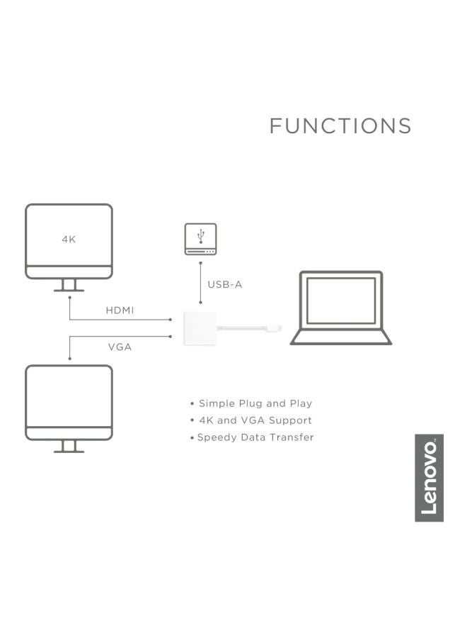 Lenovo - USB-C 3-in-1 Simple Plug And Play Travel Hub White - Image 1