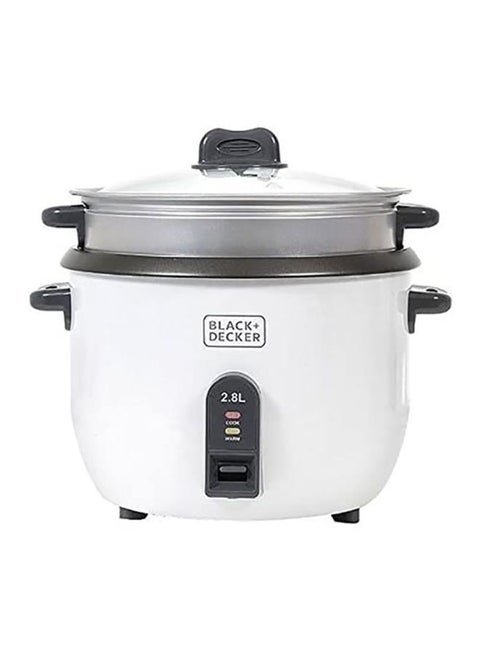 Rice Cooker, Nonstick Removable Bowl, Steaming Tray, Auto-Warm Function, Glass Lid, Cool-Touch Handles, Water Level Indicator, Easy Operation, 2.8 L 1100 W RC2850-B5 White