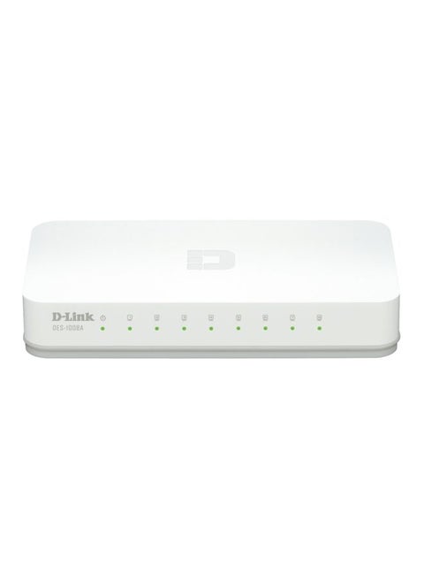 8-Port 10/100 Mbps Unmanaged Switch, 8 high-speed Fast Ethernet ports, Economical, Plug-and-play Networking Switch, Plug-and-play Networking Switch, Conserve Energy | DES-1008C White