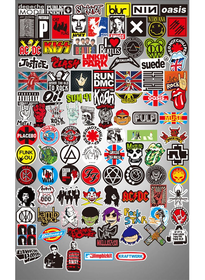 100-Piece Rock And Roll Music Sticker Multicolour 15.00x4.00x10.00cm - Image 1