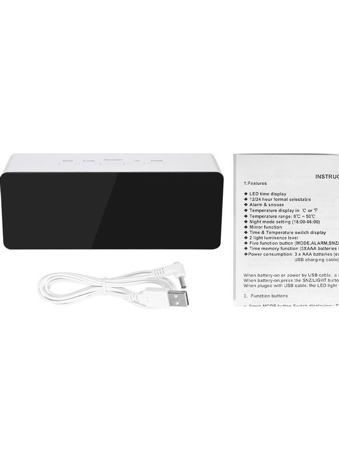 Mirror LED Alarm Clock White/Black 14.50x4.30x7.80cm - Image 1