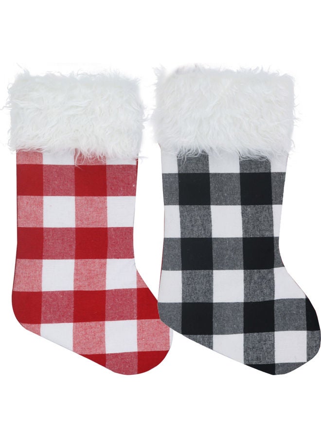2-Piece Plaid Pattern Hanging Stockings Set Multicolour 47.5x21.3cm - Image 1