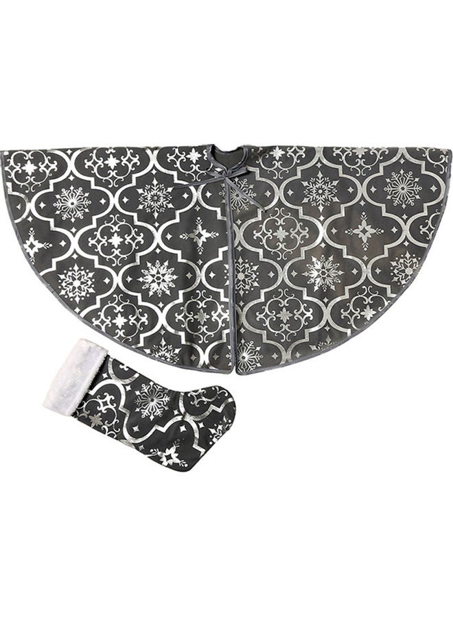 3-Piece Tree Skirt With Mat And Socks Ornaments Grey 47.2inch - Image 1