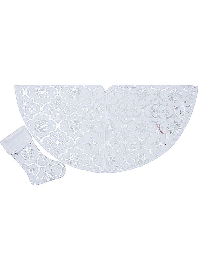 3-Piece Tree Skirt With Mat And Socks Ornaments White 47.2inch - Image 1