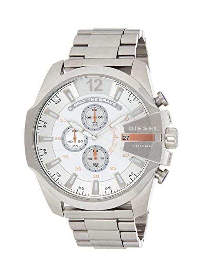 ديزل ساعة يد ميجا شيف دائرية الشكل بعقارب وسوار من الستانلس ستيل مقاس 59 مم - لون فضي - طراز DZ4328 للرجال - Image 1