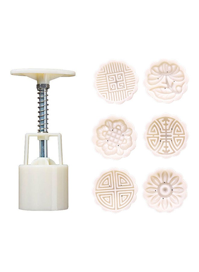 Mid-Autumn Festival Moon Cake Making Mold With 6 Stamp White/Beige/Silver 14 x 5 x 5cm - Image 1