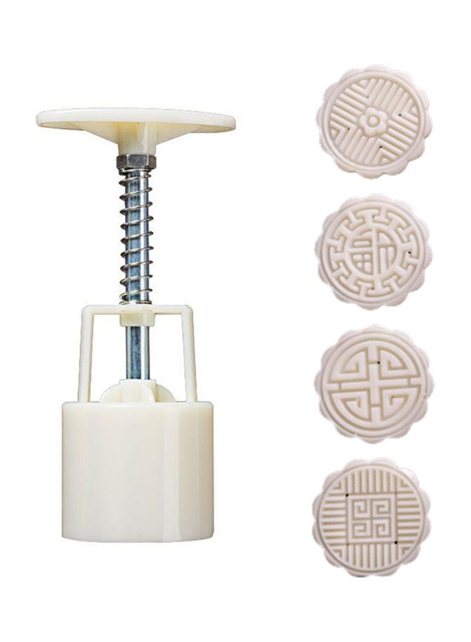 Mid-Autumn Festival Moon Cake Making Mold With 4 Stamp White/Beige/Silver 14 x 5 x 5cm - Image 1