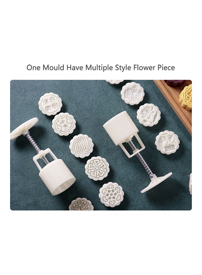 قالب كيك على شكل قمر للاحتفال في منتصف الخريف مع 6 أختام أبيض/ بيج/ فضي 14 x 5 x 5سم - Image 2